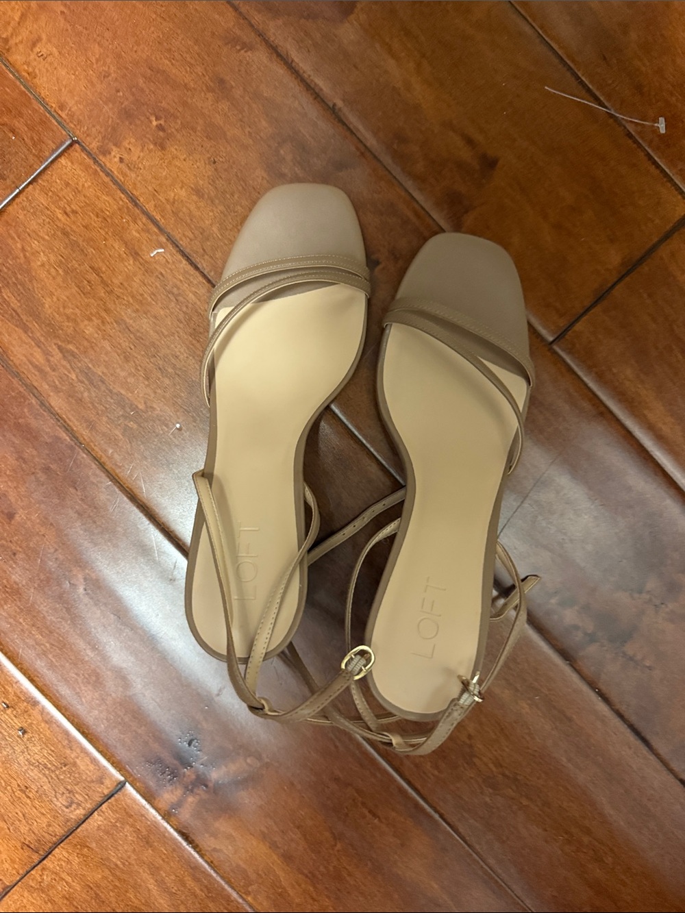 LOFT Beige Strappy Square-Toe Low Heels